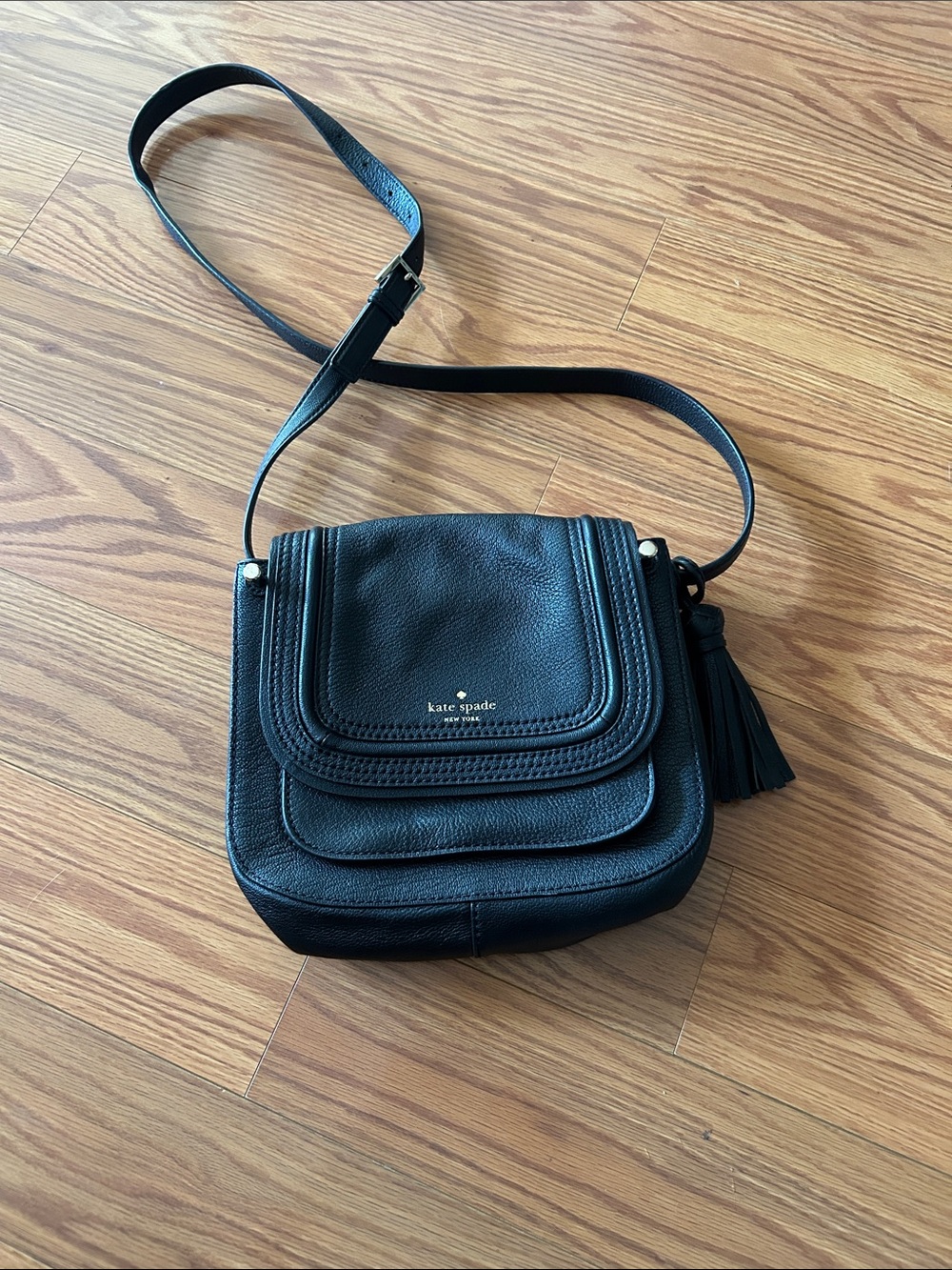 kate spade Black Leather Tassel Crossbody Bag